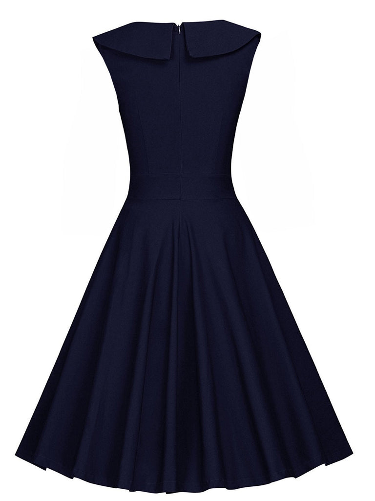 Blue 1950s Polka Dot Patchwork Swing Dress