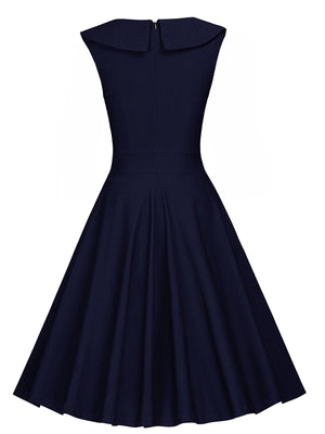 Blue 1950s Polka Dot Patchwork Swing Dress
