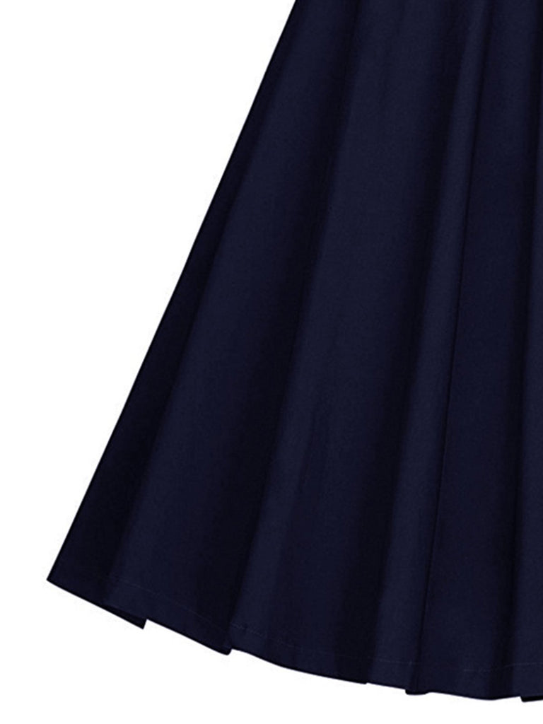 Blue 1950s Polka Dot Patchwork Swing Dress
