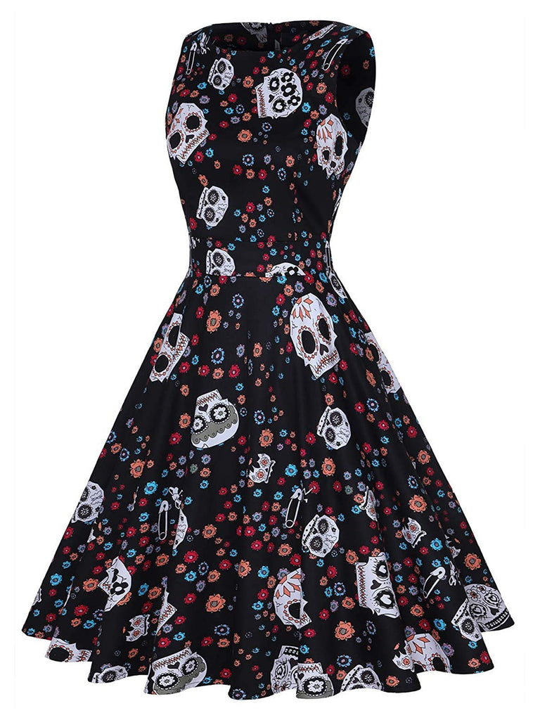 Black 1950s Halloween Skull Dress