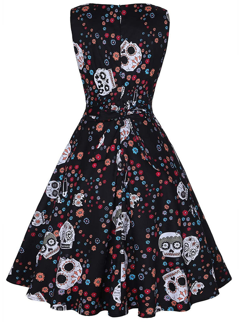 Black 1950s Halloween Skull Dress