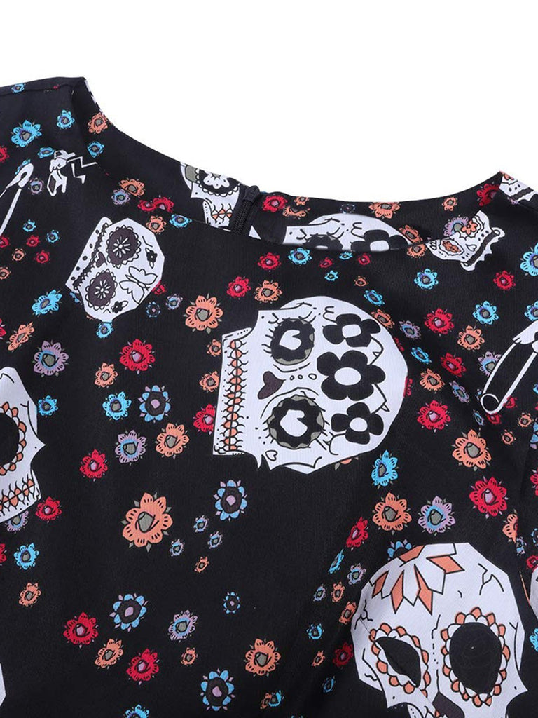 Black 1950s Halloween Skull Dress