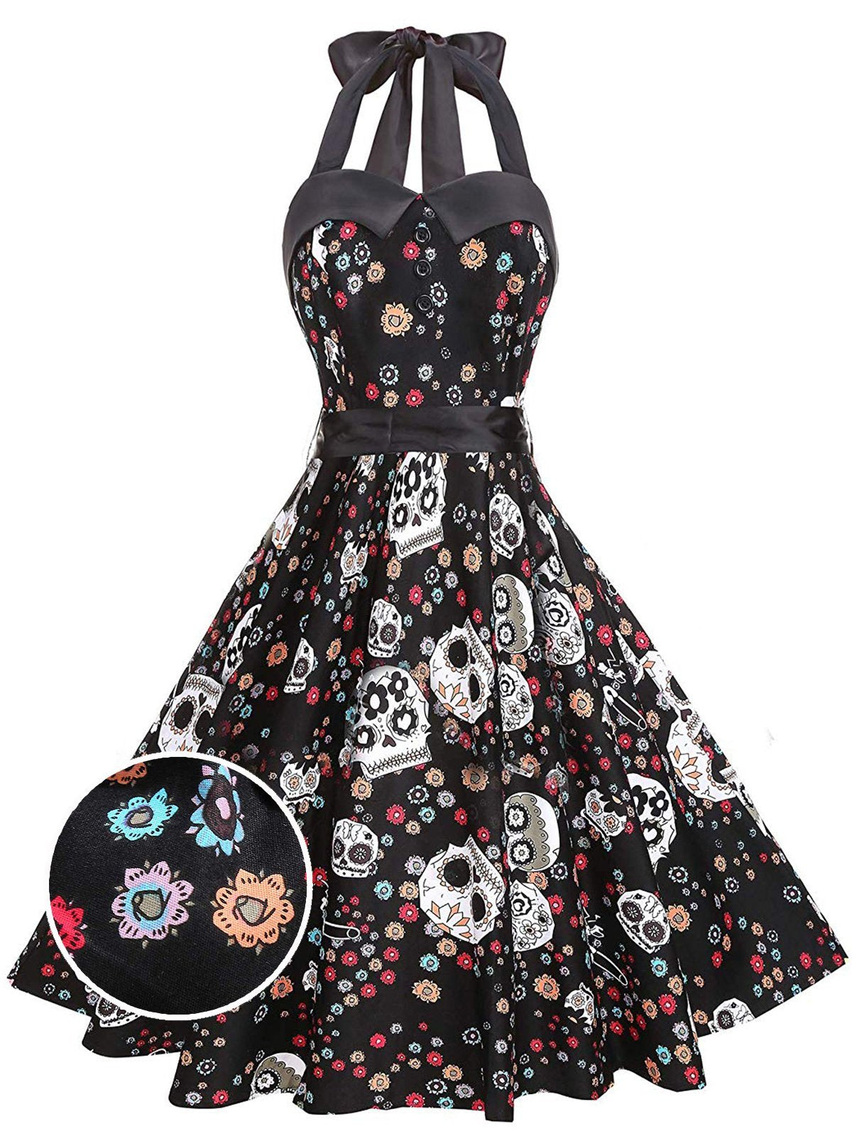 1950s Halloween Floral Skull Dress jetechband 1950s Halloween Floral Skull Dress jetechband