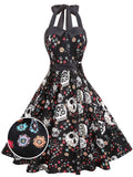 1950s Halloween Floral Skull Dress