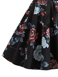 Black 1950s Floral Belted Swing Dress