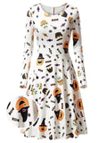 White 1950s Halloween Pumpkin Flared Dress