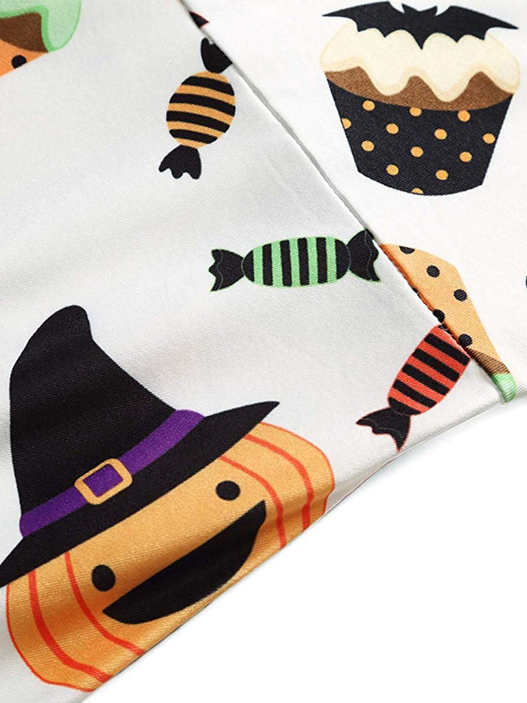 White 1950s Halloween Pumpkin Flared Dress
