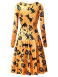 Orange 1950s Halloween Owl Flared Dress