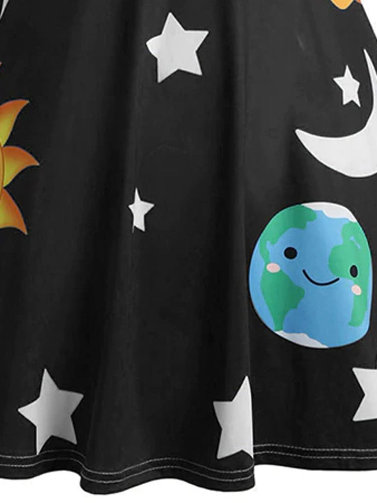 Black 1950s 3/4 Sleeve Planet Swing Dress