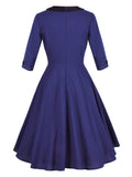 Navy Blue 1950s 3/4 Sleeve Swing Dress