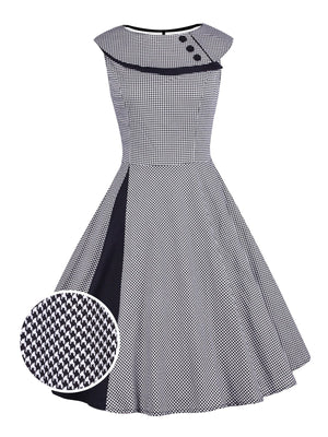 Grey 1950s Plaid Patchwork Swing Dress