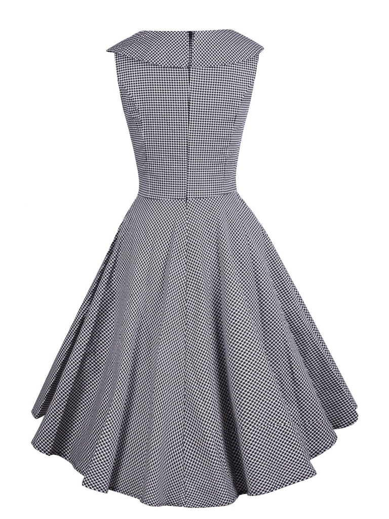 Grey 1950s Plaid Patchwork Swing Dress