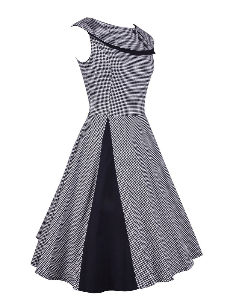 Grey 1950s Plaid Patchwork Swing Dress