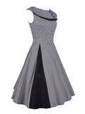 Grey 1950s Plaid Patchwork Swing Dress
