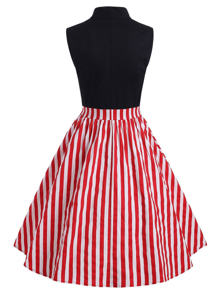 Red 1950s Patchwork Stripe Swing Dress