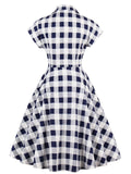 Special Blue White 1950s Pockets Plaid Dress