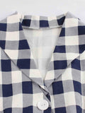 Special Blue White 1950s Pockets Plaid Dress