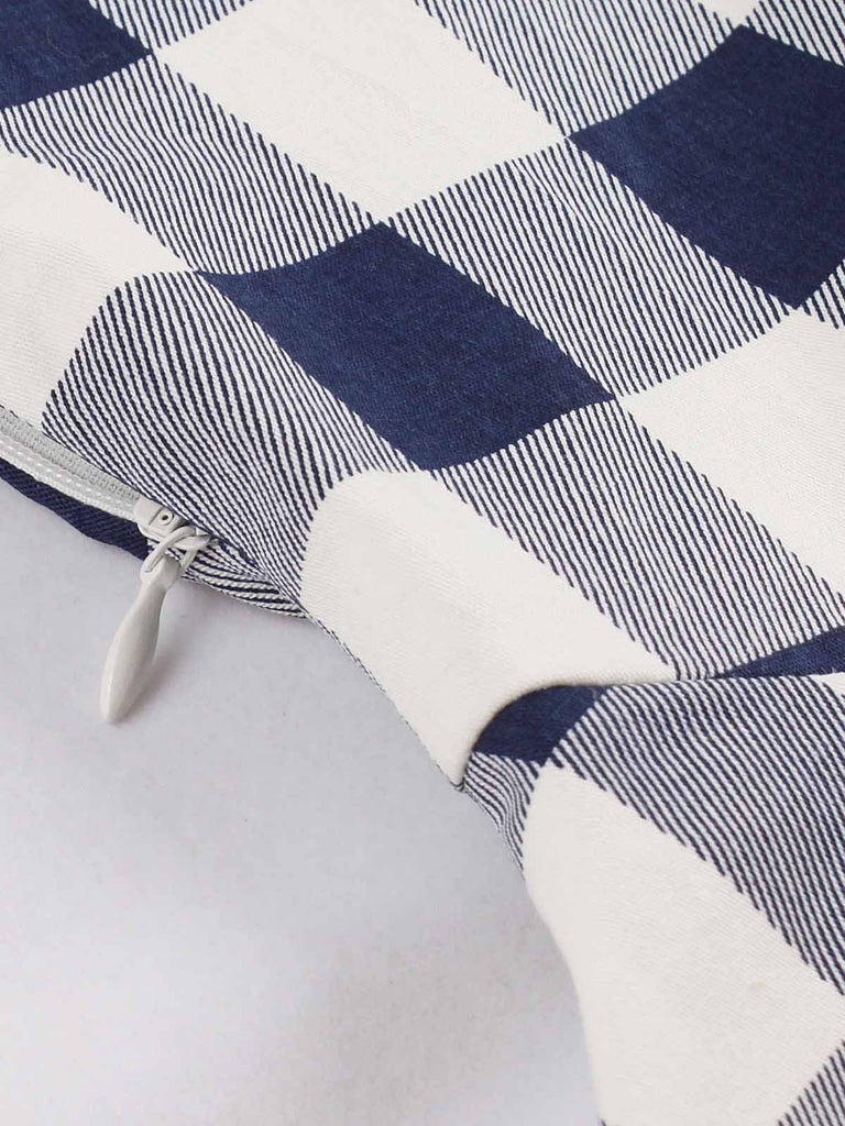 Special Blue White 1950s Pockets Plaid Dress