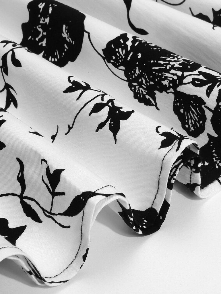 Black 1950s Floral Plus Size Swing Dress