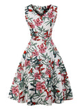 1950s Floral Print Sleeveless Swing Dress