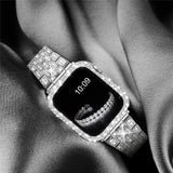 Women Diamond Case + Strap for Apple Watch Band 7 6 41mm 45mm 40mm 44mm Metal Bracelet for iWatch Series 7 SE 3 Jewelry Cover