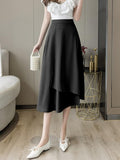 High Waist Long Women Spring Korean Style Solid Color All-match Ladies Elegant A-line Skirts