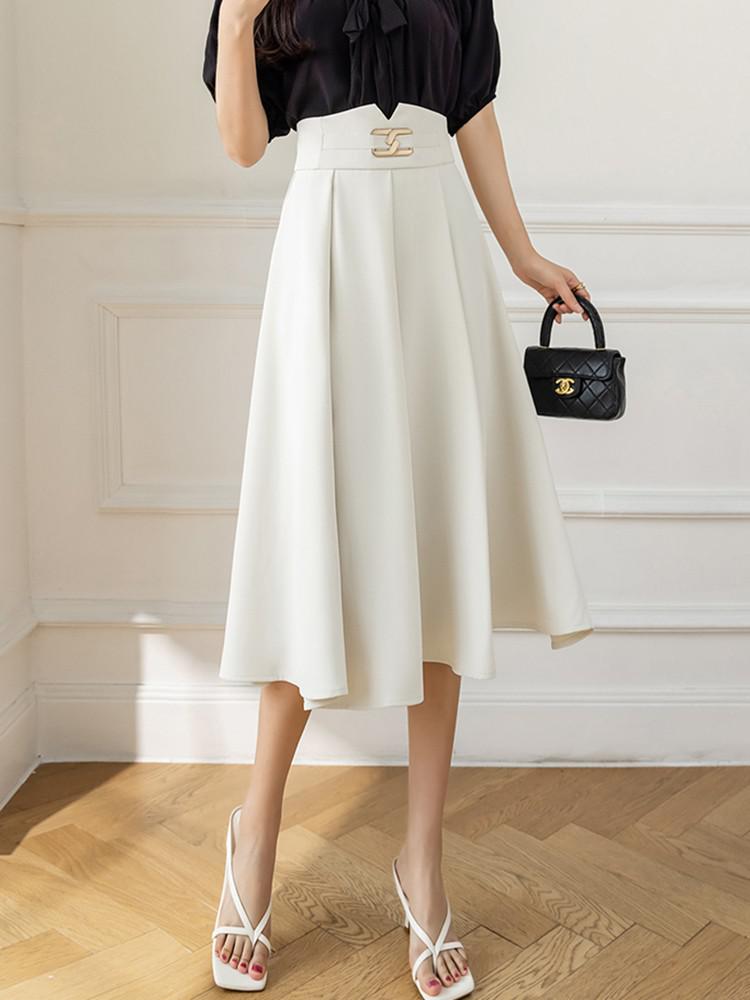 Ladies Elegant Spring Korean Style All-match Big Swing High Waist Women Long A-line Skirt