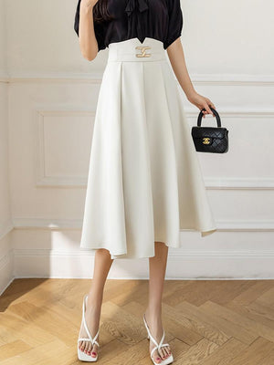Ladies Elegant Spring Korean Style All-match Big Swing High Waist Women Long A-line Skirt