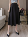 Ladies Elegant A-line Korean Style Solid Color Big Swing High Waist Women Long Skirt