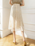 High Waist Lace Women Summer Korean Style Vintage All-match Office Lady Elegant Long Skirt