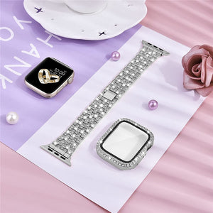 Women Diamond Case + Strap for Apple Watch Band 7 6 41mm 45mm 40mm 44mm Metal Bracelet for iWatch Series 7 SE 3 Jewelry Cover