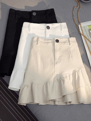 Fashion Women All-match Preppy Style Summer Korean Style High Waist Slim A-line Wrap Hip Short Skirt