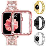 Womens Diamond Case + Strap for Apple Watch Band 7 6 41mm 45mm 38/42/40/44mm Jewelry Metal Bracelet for iWatch Series SE 3 Cover