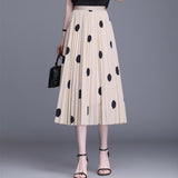 Polka Dot Print Long Maxi Summer Women White Black High Waist Pleated Long A Line Skirts