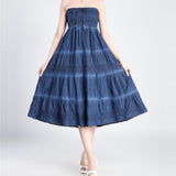 Summer High Waist Long Solid Party Floor-Length Jean Women Denim Pleated Maxi Skirts