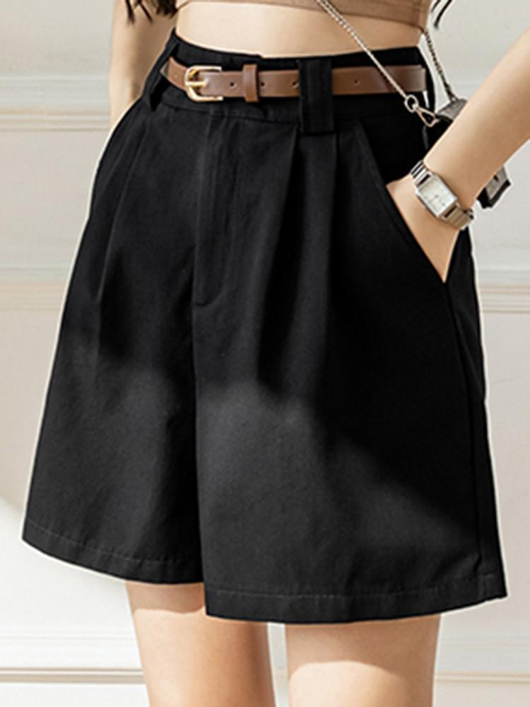 High Waist Casual Women Comfortable Cotton Solid Color All-matched Loose Short Pants