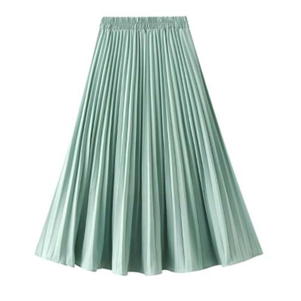 Summer Chiffon Long Maxi Skirt Women Pleated Beach Boho Solid Casual Elastic Waist Midi A-Line Skirt