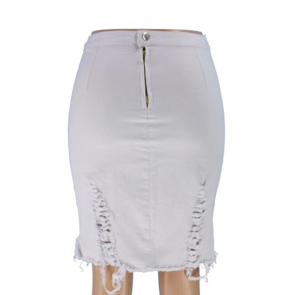 Women High Waist Stretchy Skinny Party Summer Black White Tassel Jeans Pencil Skirts