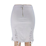 Women High Waist Stretchy Skinny Party Summer Black White Tassel Jeans Pencil Skirts