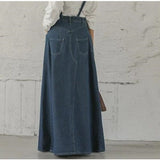 Denim Suspender Women High Waist A Line Pleated Casual Summer Long Jean Two Shoulder Strap Skirts