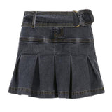 Gothic Denim Pleated Women Summer Harajuku Korean A Line Black Streetwear High Waist Jean Skirt