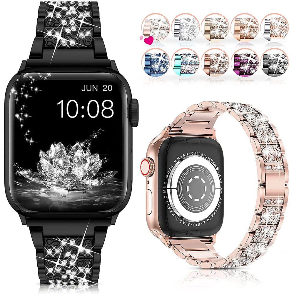 Diamond Strap for Apple Watch Band 7 6 41mm 45mm 38/42mm 40/44mm Women's Jewelry Metal Bracelet for iWatch Series 7 SE 5 3 Bands