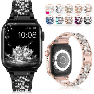 Diamond Strap for Apple Watch Band 7 6 41mm 45mm 38/42mm 40/44mm Women's Jewelry Metal Bracelet for iWatch Series 7 SE 5 3 Bands