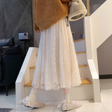 Ladies Elegant A-line Long NSpring Korean Style All-match Mesh High Waist Women Casual Skirt