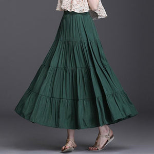Korean Office Long Summer Women Casual Loose Large Swing Solid High Waist A Line Pleated Skirts