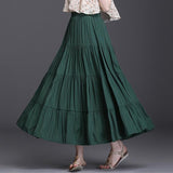 Korean Office Long Summer Women Casual Loose Large Swing Solid High Waist A Line Pleated Skirts