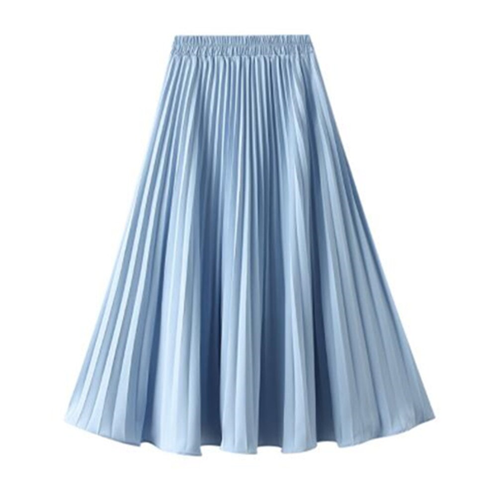 Summer Chiffon Long Maxi Skirt Women Pleated Beach Boho Solid Casual Elastic Waist Midi A-Line Skirt