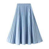 Summer Chiffon Long Maxi Skirt Women Pleated Beach Boho Solid Casual Elastic Waist Midi A-Line Skirt