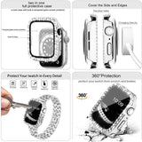 Women Diamond Case + Strap for Apple Watch Band 7 6 41mm 45mm 40mm 44mm Metal Bracelet for iWatch Series 7 SE 3 Jewelry Cover