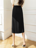High Waist A-line Women Summer Korean Style Solid Color All-match Ladies Elegant Long Skirt
